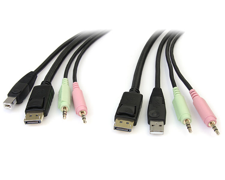 15ft 4-in-1 USB DisplayPort KVM Switch Cable w/ Audio &amp; Microphone