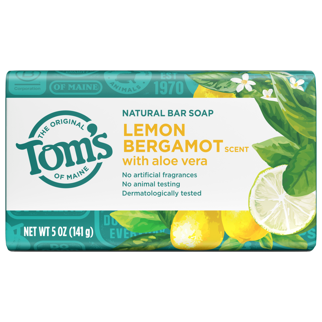 Tom’s of Maine Lemon Bergamot Natural Bar Soap with Aloe Vera, Dermatologically Tested, Paraben Free, Vegan, 5 oz