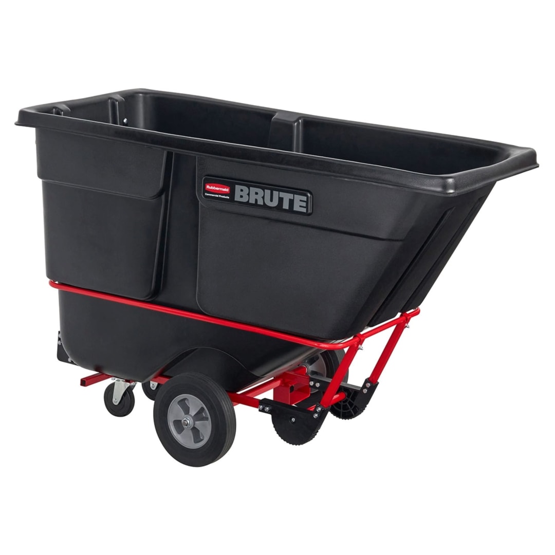 BRUTE Tilt Dump Truck/Trash Cart/Garbage Collection/Recycling for use with Forklift, 1 Cubic Yard, Forkliftable, 1,250 lbs. Capacity, Black, Distribution Centers/Warehouse/Manufacturing/Construction (FG131542BLA)