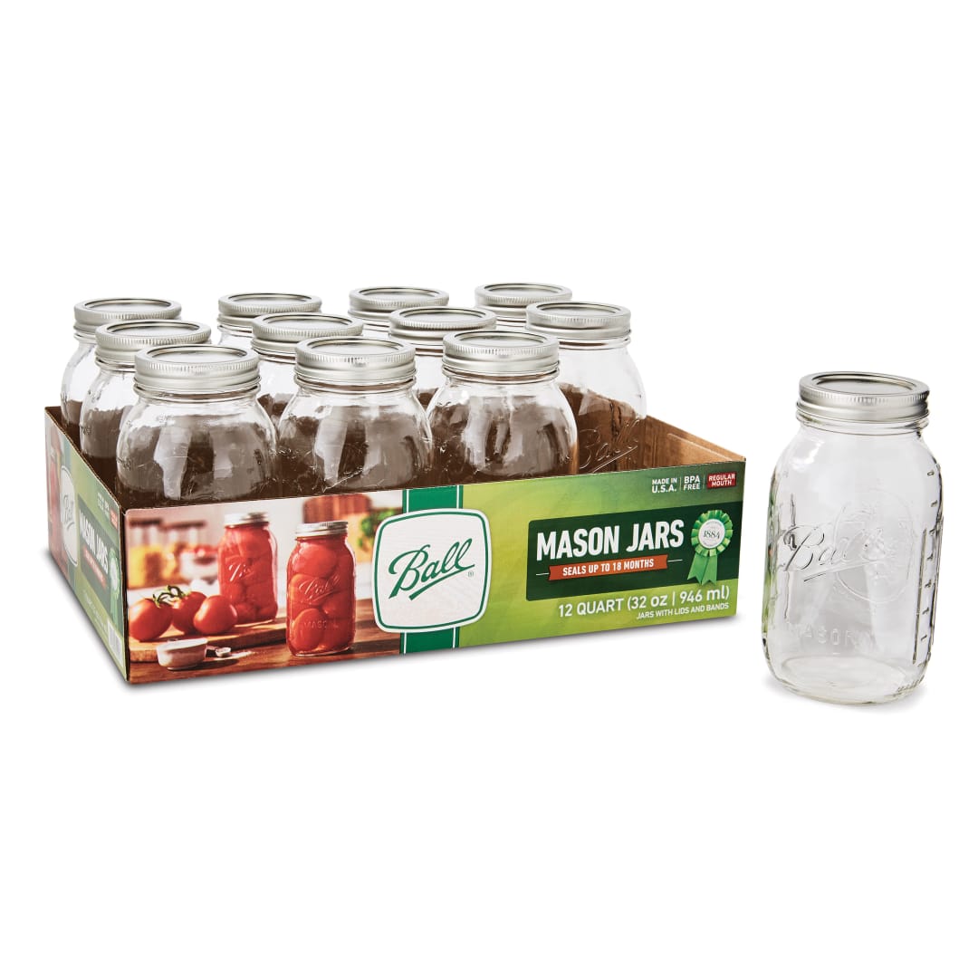 Ball® Regular Mouth Quart 32oz. Glass Mason Jar with Lids and Bands, 12 Count