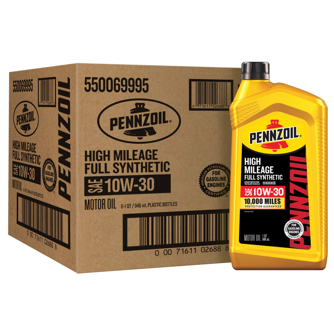 Pennzoil High Mileage Full Synthetic 10W-30 Motor Oil, 1 Quart (6 Pack)