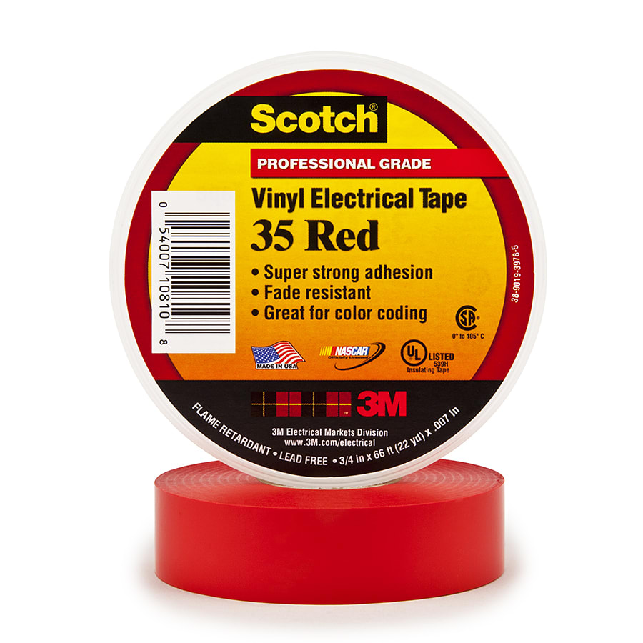 Scotch® Vinil Elektrik Bandı 35, Kırmızı, 3/4 inç x 66 ft (20 mm x 2.012 cm), 1 inç (26 mm) çekirdek, 20 rulo/kutu, INTL