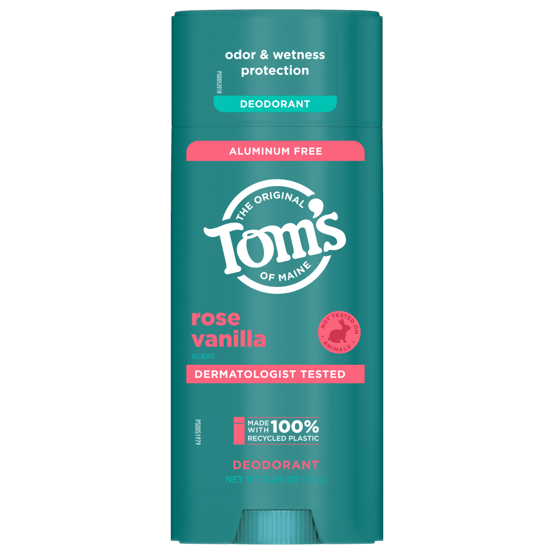 Tom’s of Maine Rose Vanilla Natural Deodorant, Aluminum Free, Clear Application, Odor & Wetness Protection, Naturally Derived Ingredients, 3.25 oz