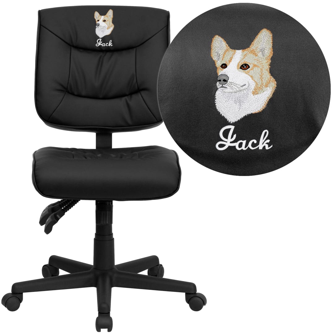 Cole Embroidered Mid-Back Black LeatherSoft Multifunction Swivel Ergonomic Task Office Chair