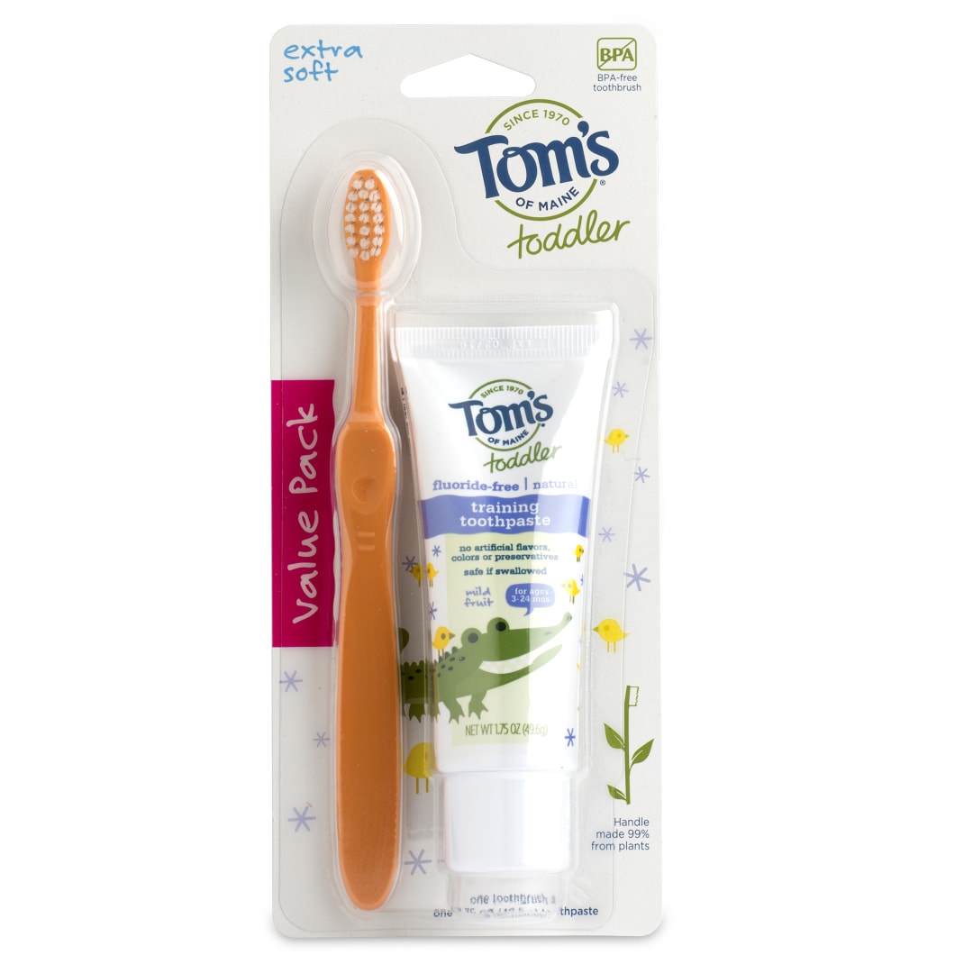 Tom's of Maine Natural Toddler Training Toothpaste + Soft Toothbrush, Mild Fruit, 2.25 oz.