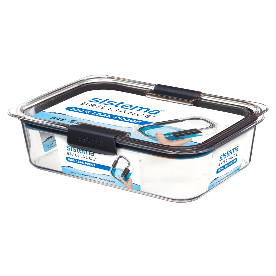 Sistema Brilliance recipientes para guardar alimentos | 2 l | Recipientes de TRITAN apilables y herméticos con tapa para comida preparada | Sin BPA | Gris/Transparente