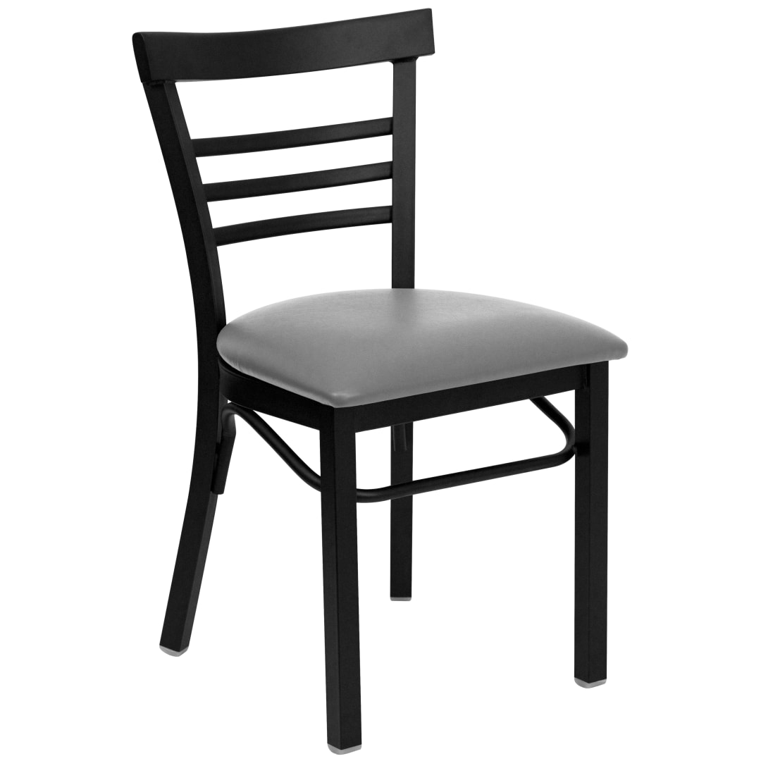 HERCULES Series Black Three-Slat Ladder Back Metal Restaurant Chair - Custom Upholstered Seat