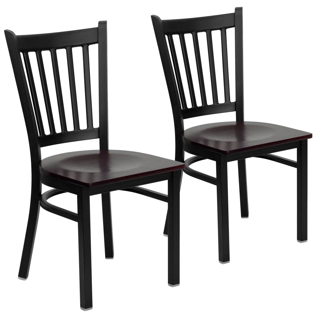 2 Pk. HERCULES Series Black Vertical Back Metal Restaurant Chair - Mahogany Wood Seat