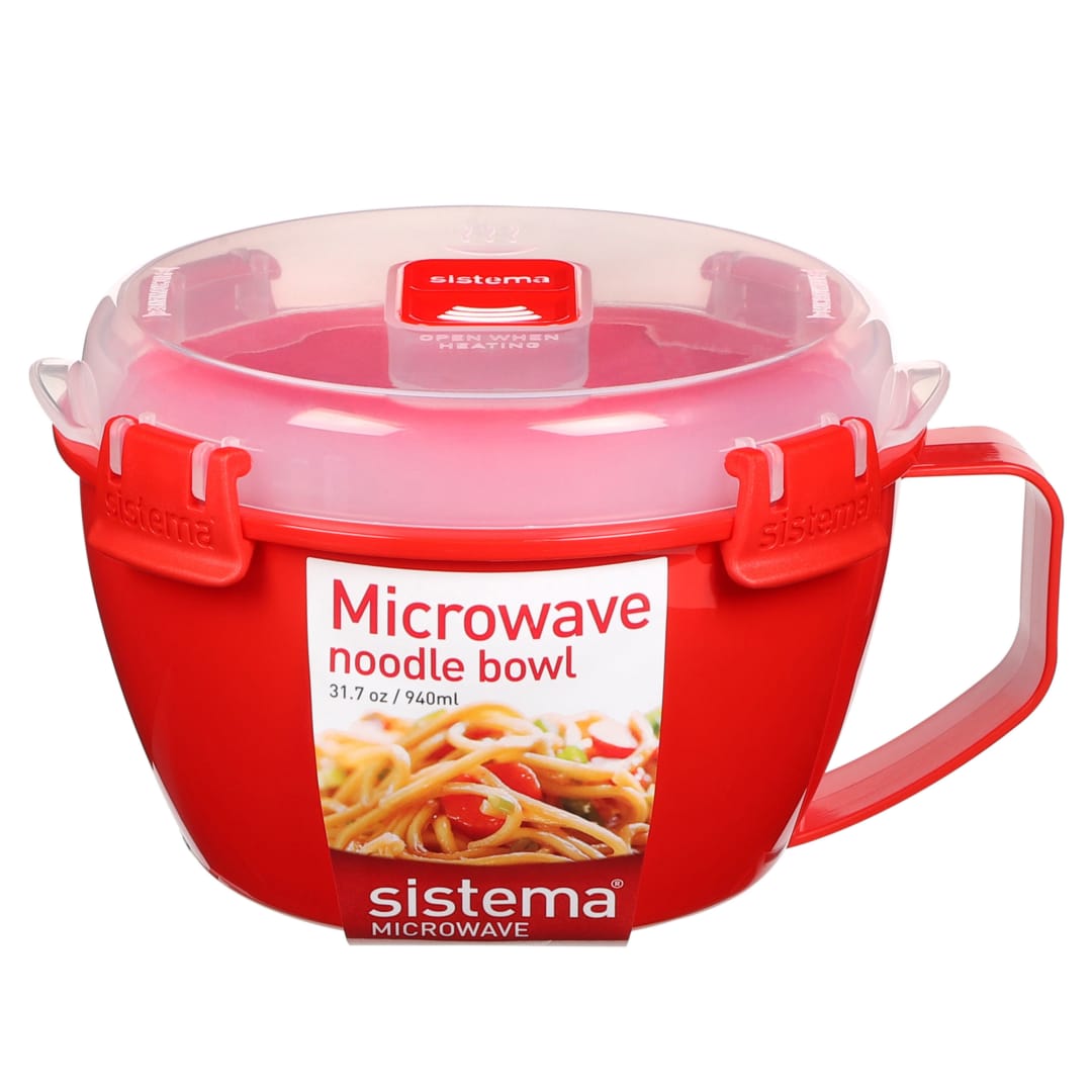 Sistema bol para fideos para microondas | Recipiente para alimentos de 940 ml apto para microondas y con sistema de ventilación del vapor | Sin BPA | Rojo