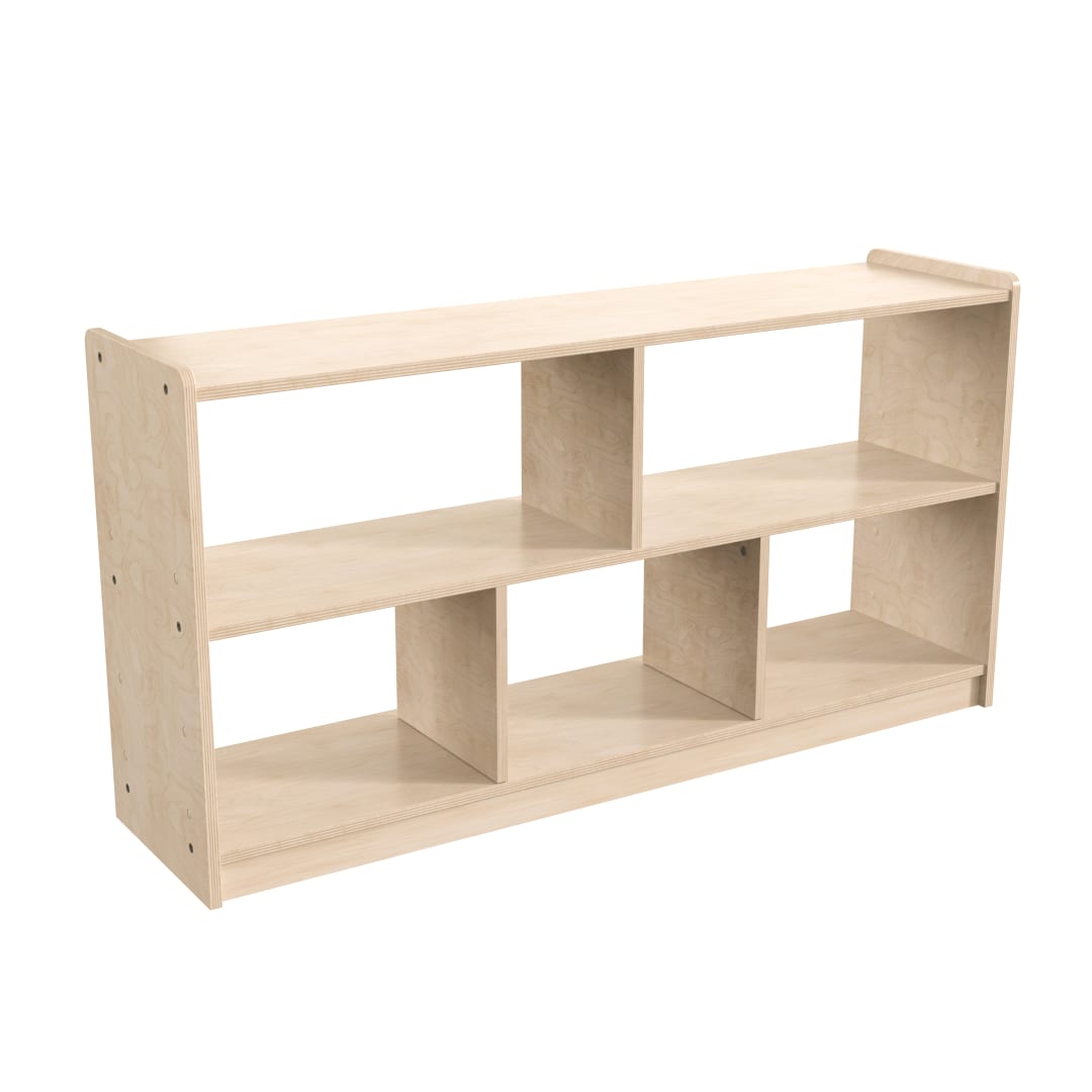 Bright Beginnings Commercial Grade Extra Wide 5 Section Modular Wooden Classroom Open Storage Unit, Safe, Kid Friendly Design, Natural