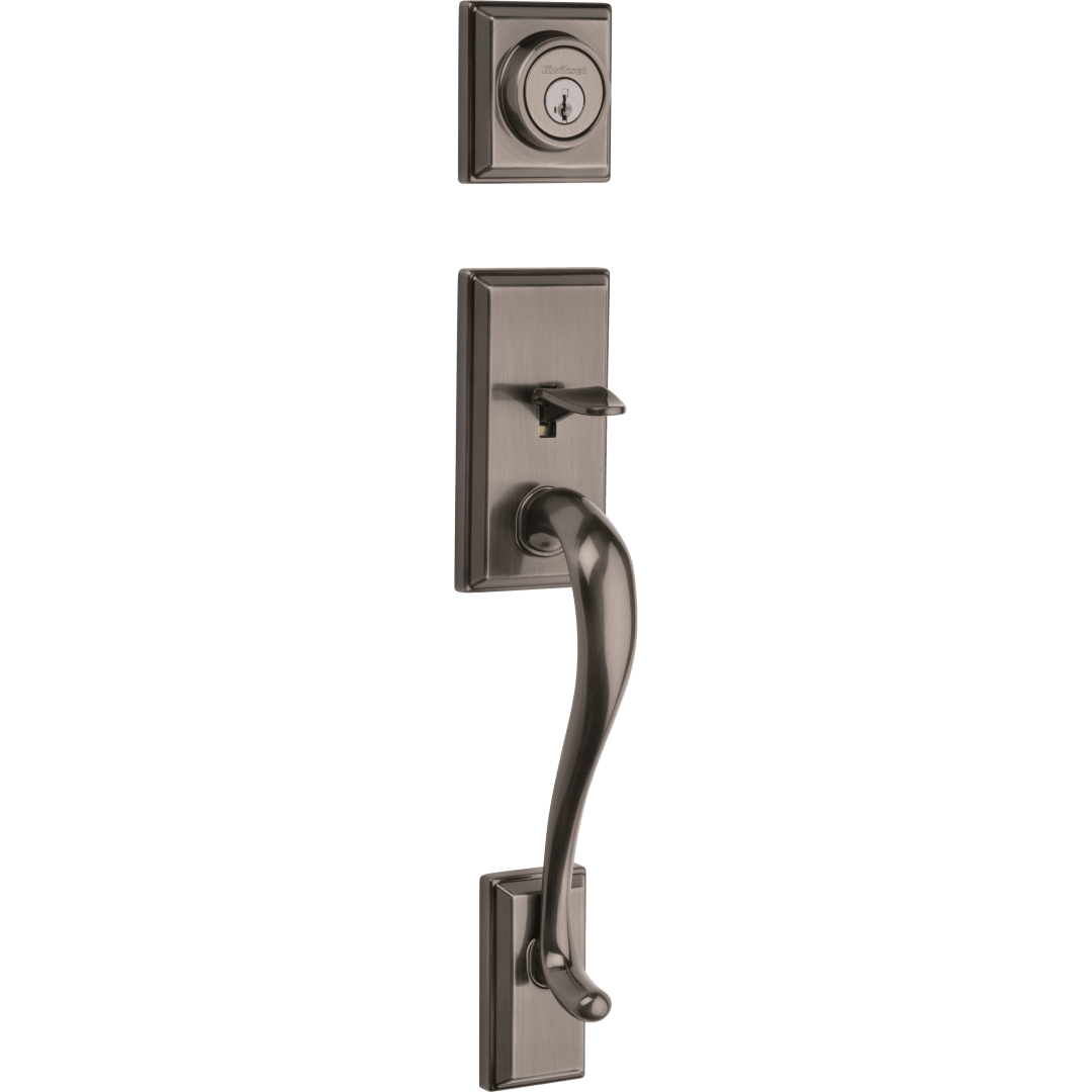 Hawthorne Double Cylinder Exterior Only Handleset featuring SmartKey Security™ in Antique Nickel