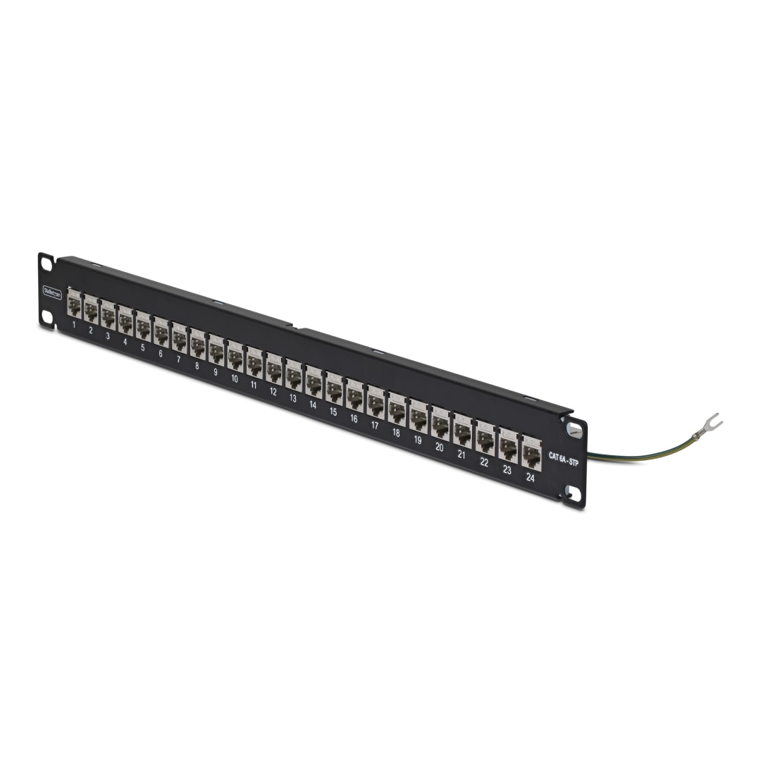 24 Port 1U Feedthrough Cat6A STP Rackmount Patch Panel