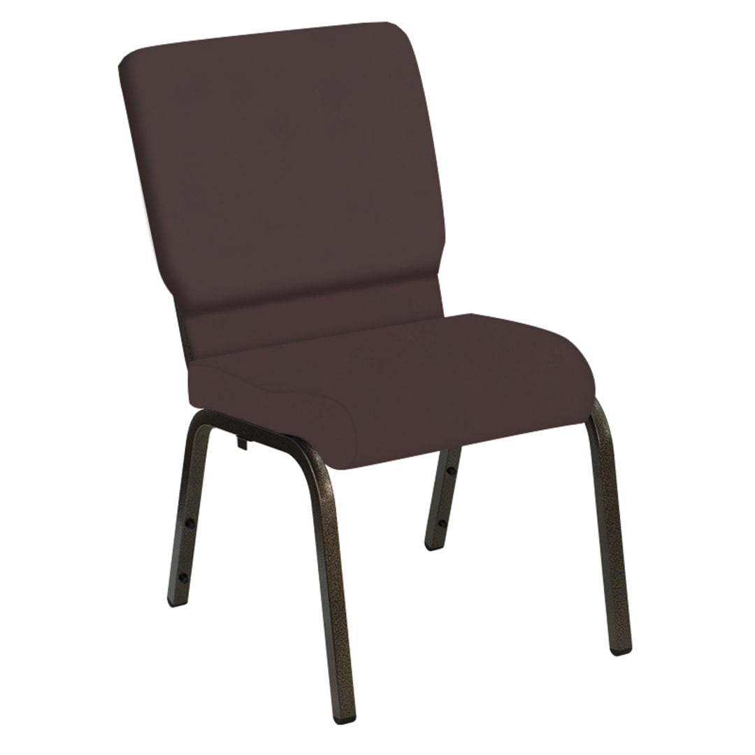 Embroidered HERCULES Series 18.5''W Church Chair in E-Z Sierra Dark Maple Vinyl - Gold Vein Frame
