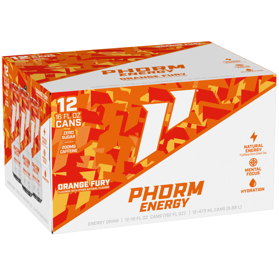 Phorm Energy Orange Fury 12x16 oz Can Suitcase CARRIER - With Perf