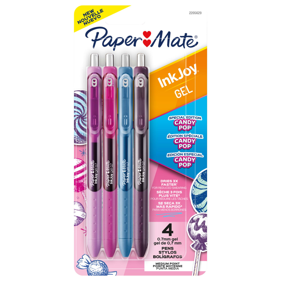 Paper Mate InkJoy Gel Pens, Candy Pop Colors, Medium (0.7mm) Point, Retractable, 4 Count