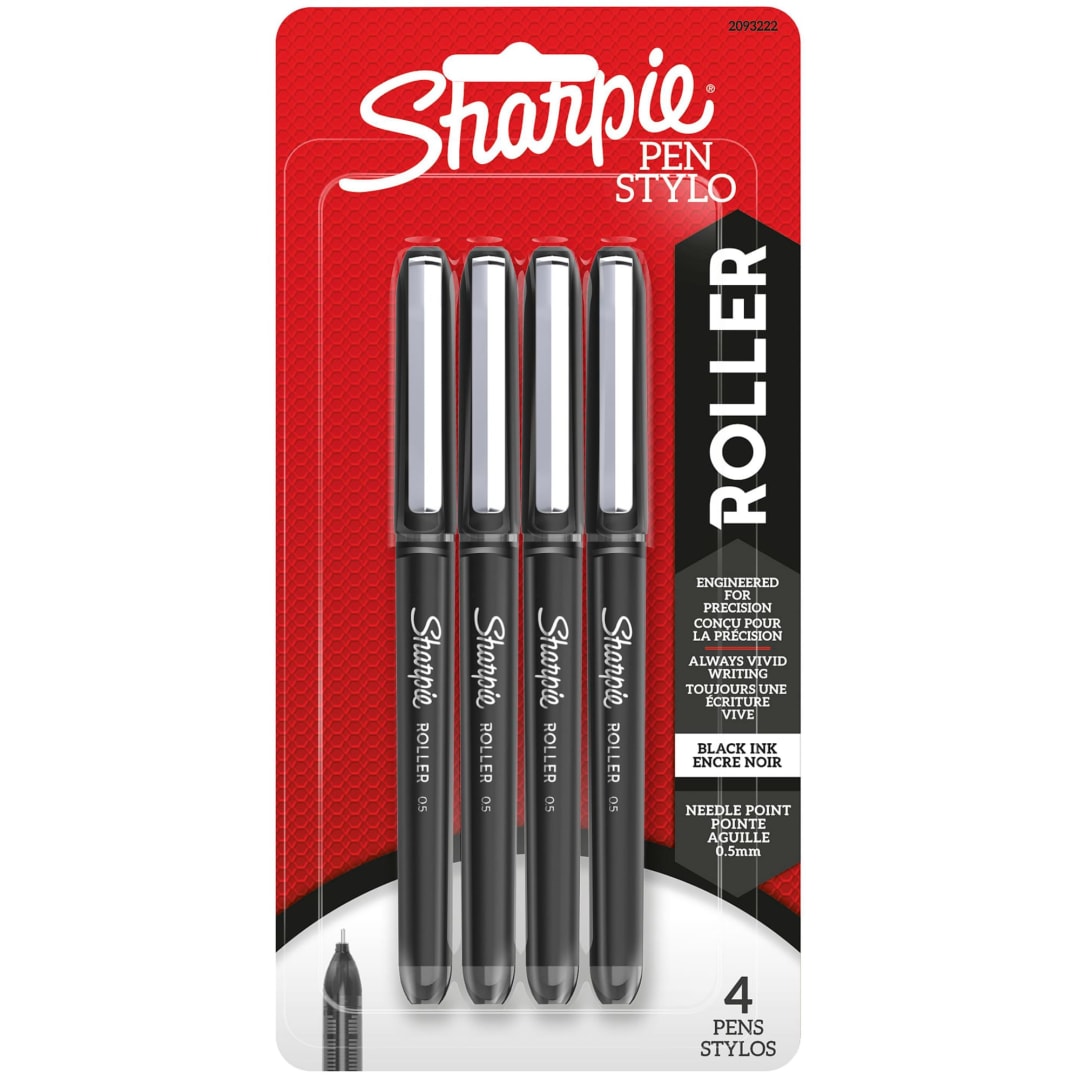 Sharpie® RollerBall® Pen, Needle Point (0.5mm) Precision Pen, Black Ink, 4 Count