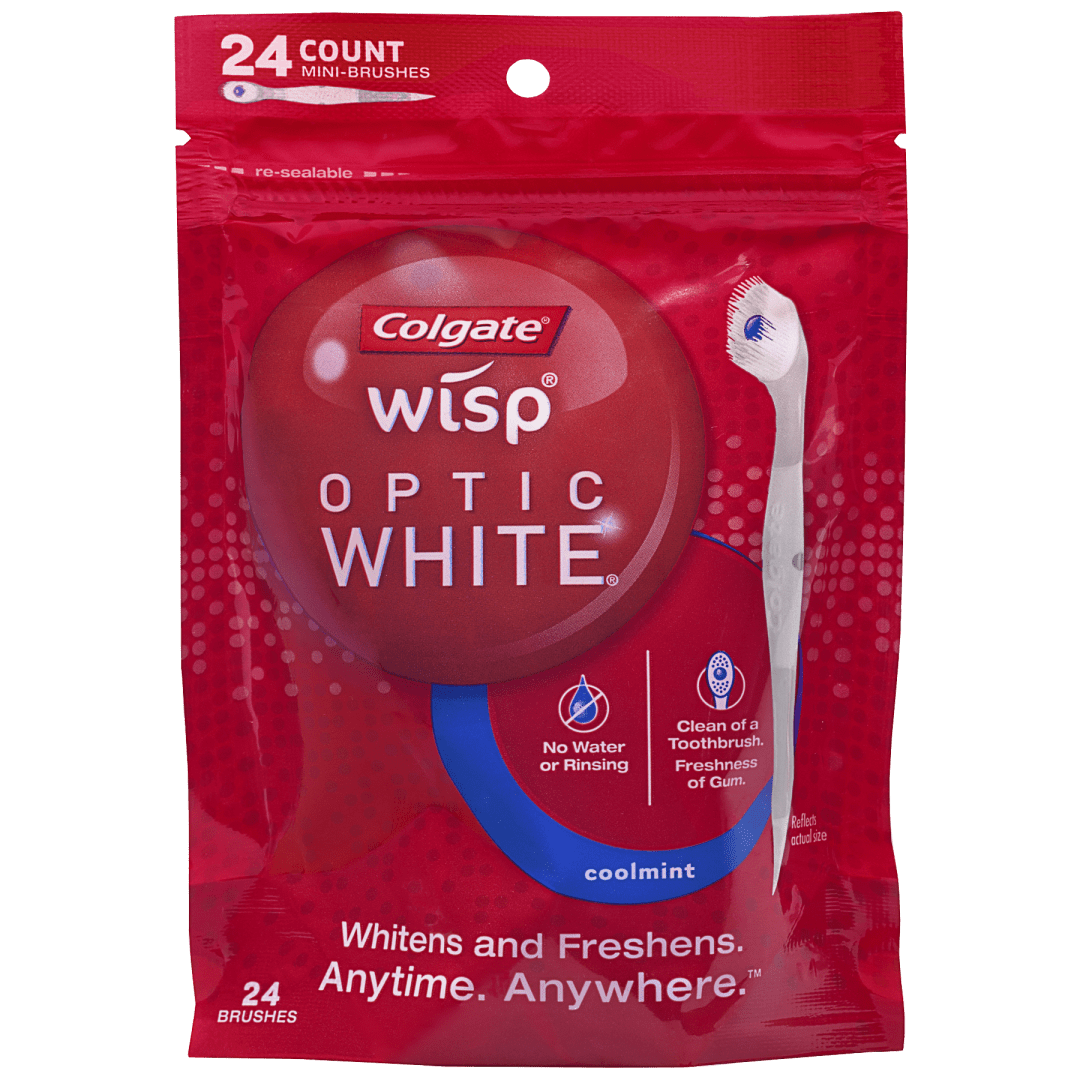 Colgate Optic White Wisp Disposable Mini Toothbrushes, Coolmint - 24 Count (4 Pack)