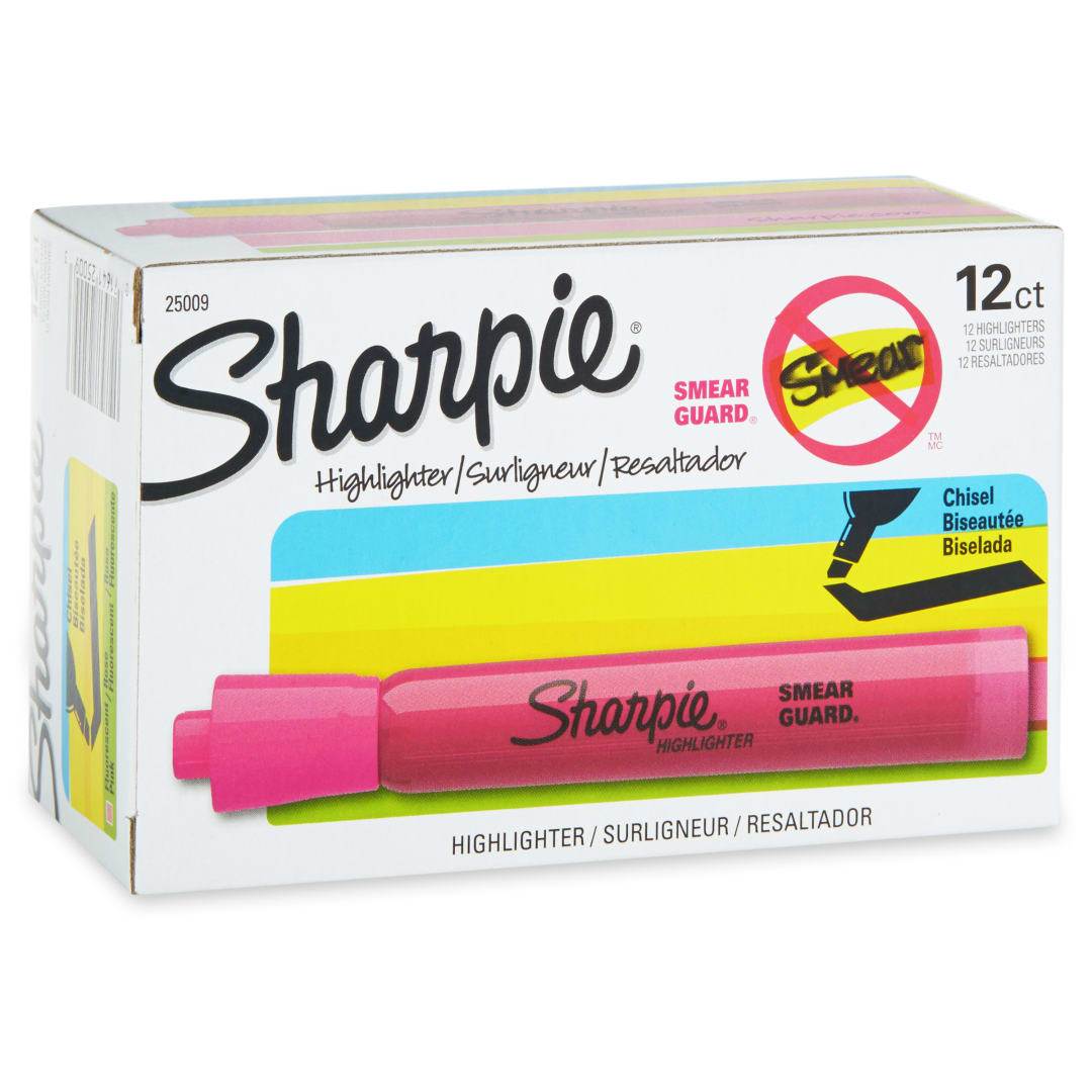 Sharpie® Tank Style Highlighters, Chisel Tip, Fluorescent Pink, Box of 12