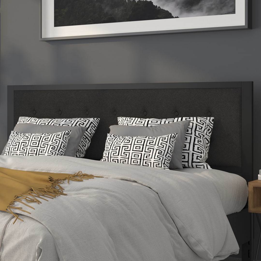 Bristol Metal Tufted Upholstered King Size Headboard in Black Fabric