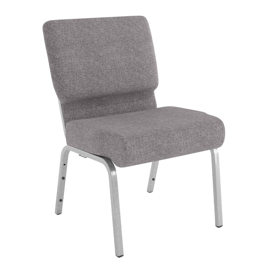 HERCULES Series 21''W Stacking Church Chair in Gray Fabric - Silver Vein Frame