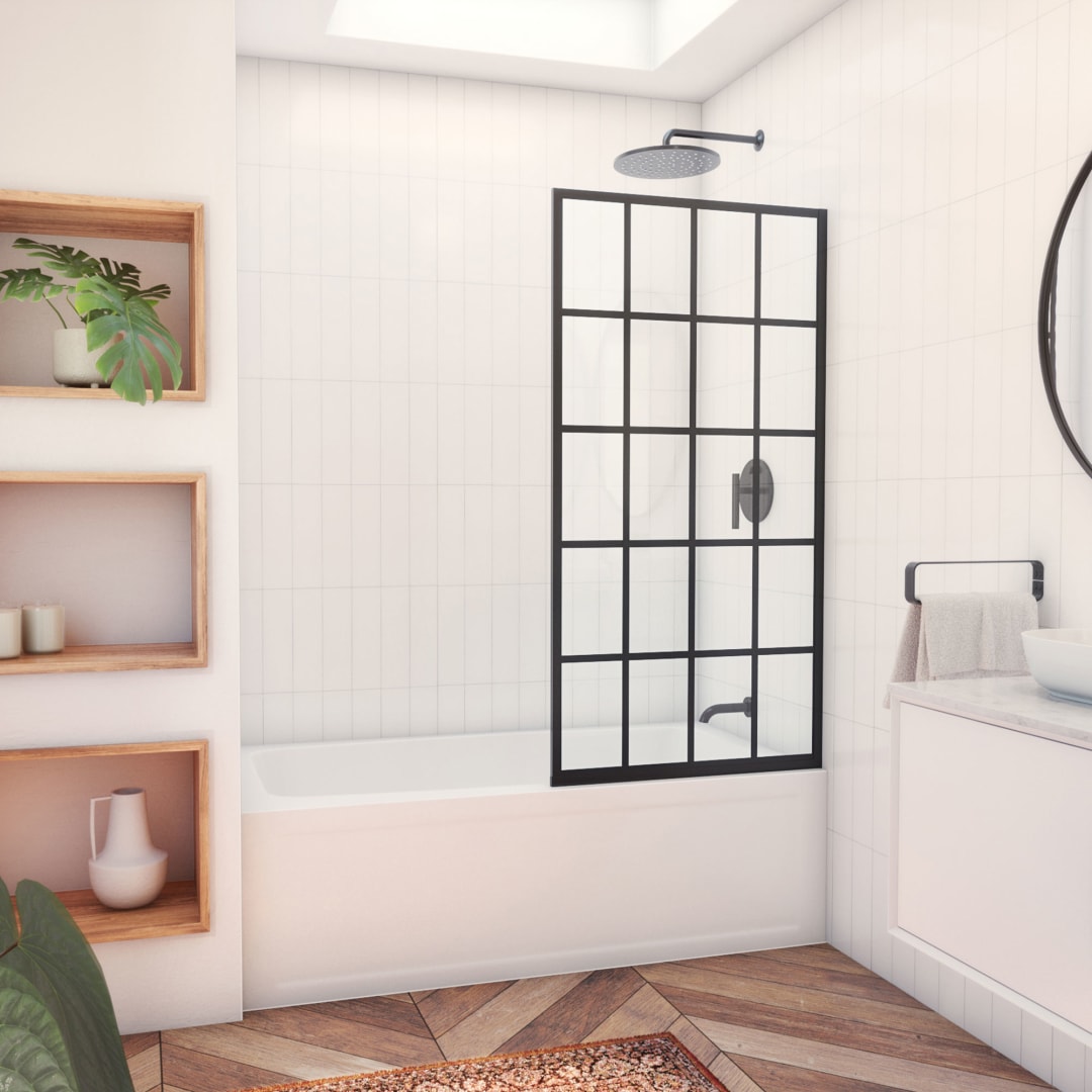 DreamLine French Linea Toulon 30 inch W x 58 inch H Frameless Single Panel Fixed Tub Screen in Matte Black