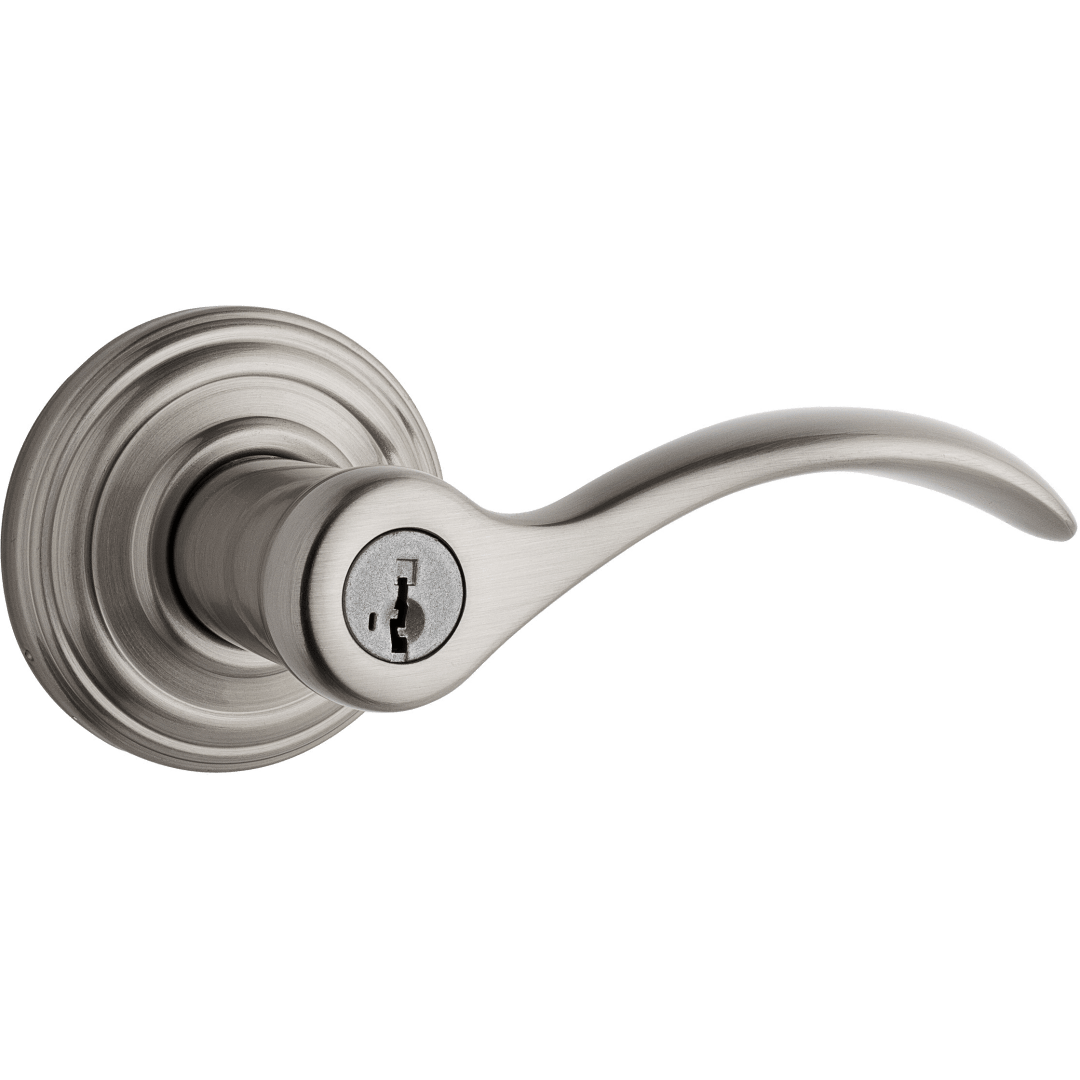 Pembroke Keyed Entry Lever featuring SmartKey Security™ in Satin Nickel
