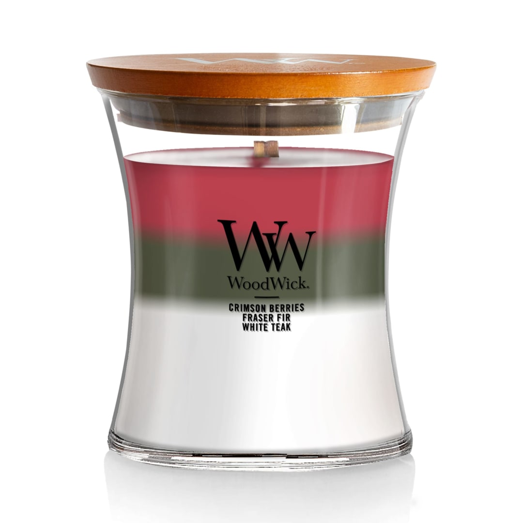 WoodWick® Winter Garland Scented Trilogy Medium Hourglass Candle, Crackles at it Burns, Perfect for Gifting, 9.7oz
