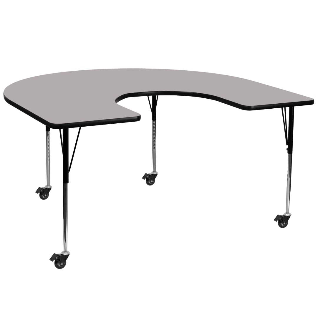 Wren Mobile 60''W x 66''L Horseshoe Grey Thermal Laminate Activity Table - Standard Height Adjustable Legs