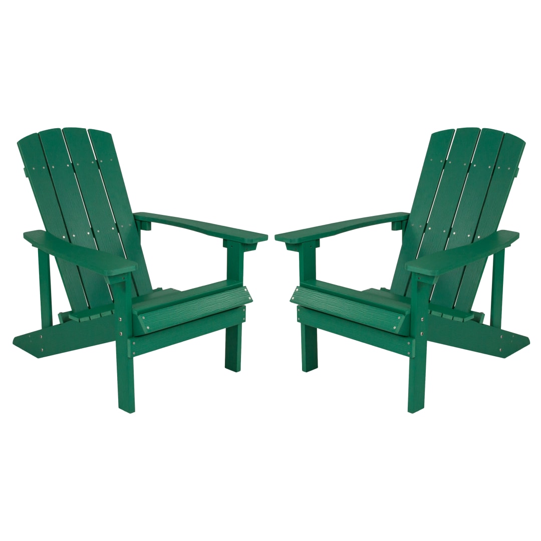 Set of 2 Charlestown All-Weather Poly Resin Wood Adirondack Chairs in Green