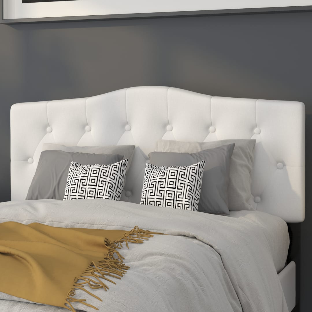 Cambridge Tufted Upholstered Full Size Headboard in White Fabric