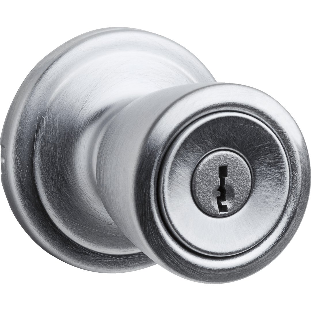 Abbey Keyed Entry Knob in Satin Chrome