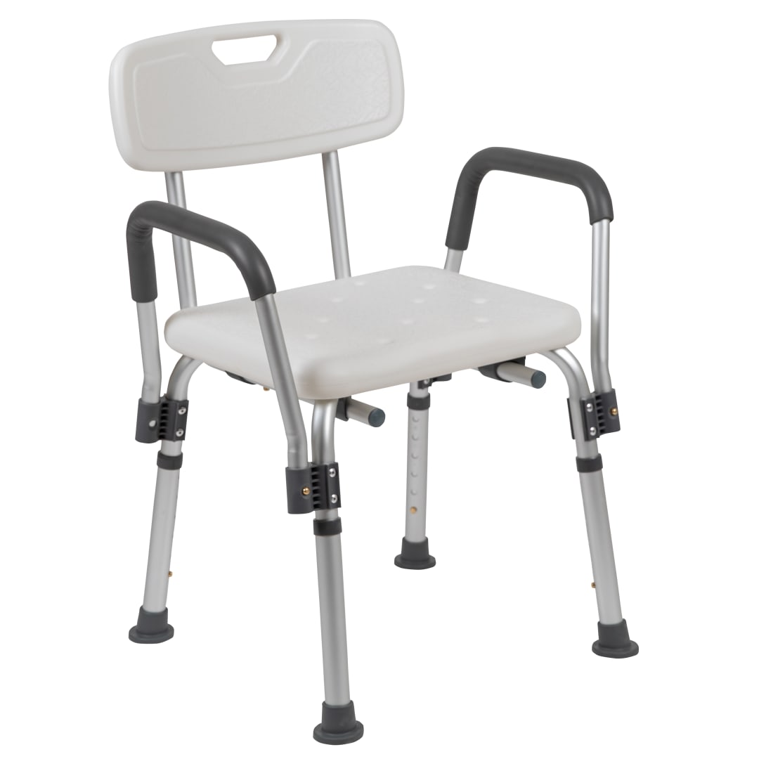 HERCULES Series 300 Lb. Capacity, Adjustable White Bath &amp; Shower Chair with Depth Adjustable Back