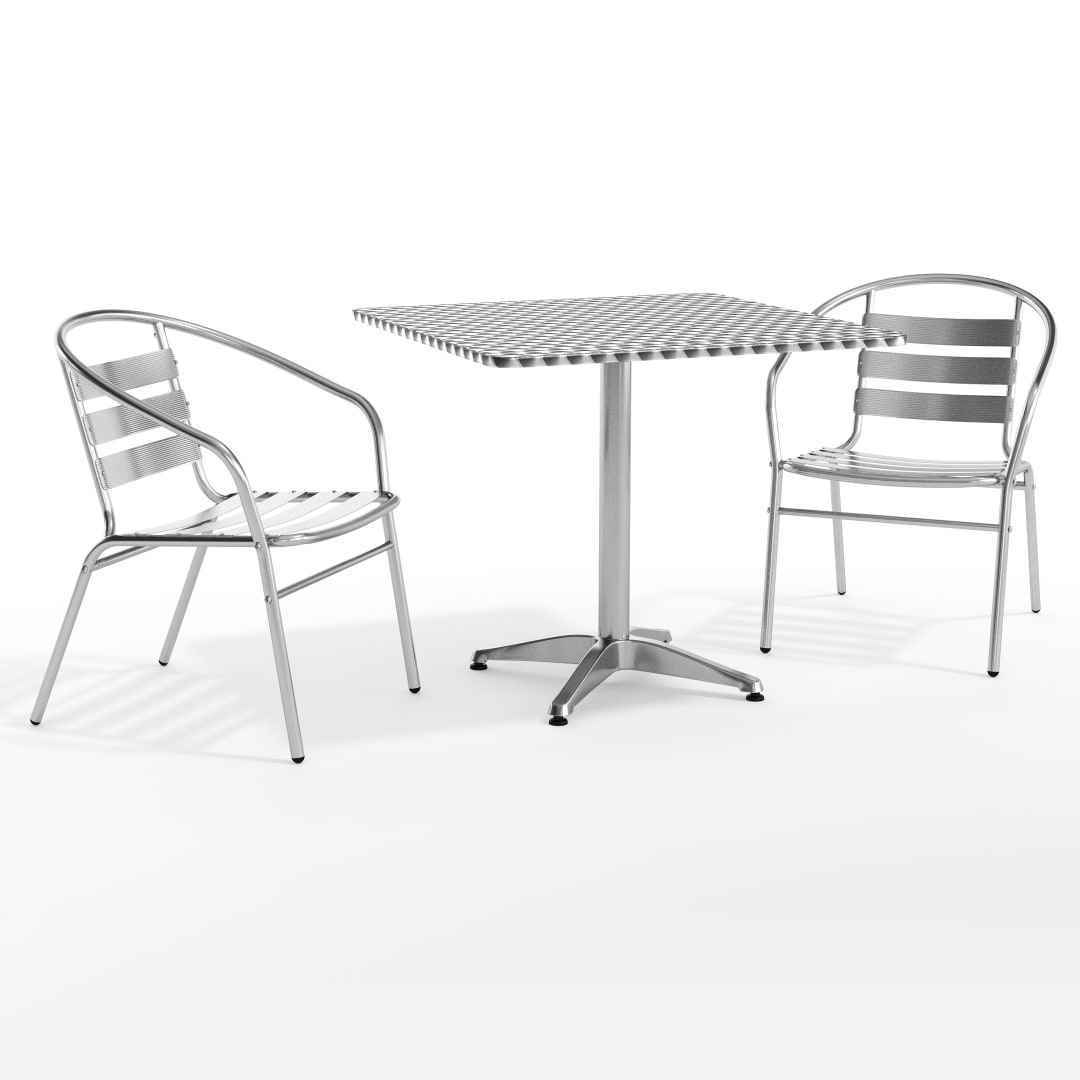 Lila 31.5'' Square Aluminum Indoor-Outdoor Table Set with 2 Slat Back Chairs