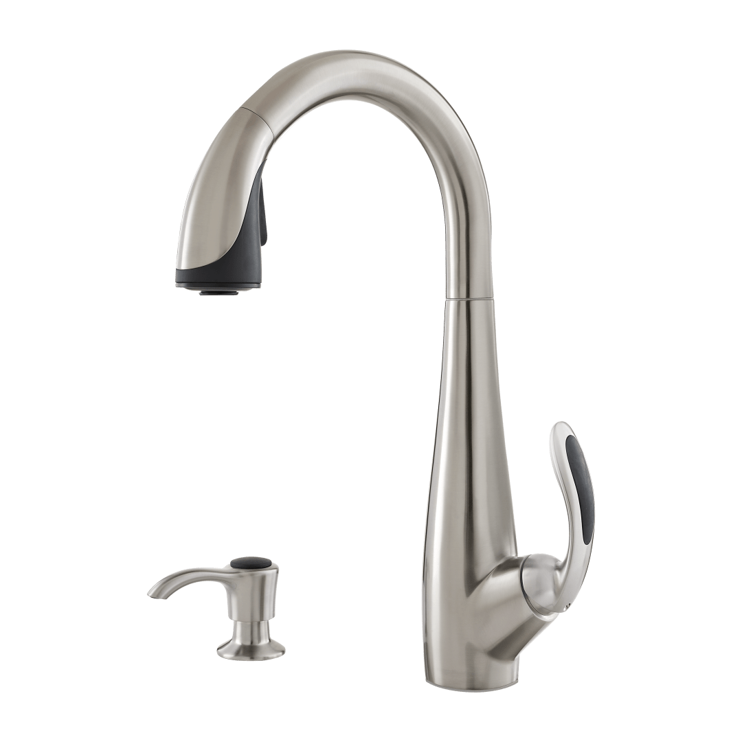 Nia 1-Handle Pull-Down Kitchen Faucet with Soap Dispenser in Stainless Steel