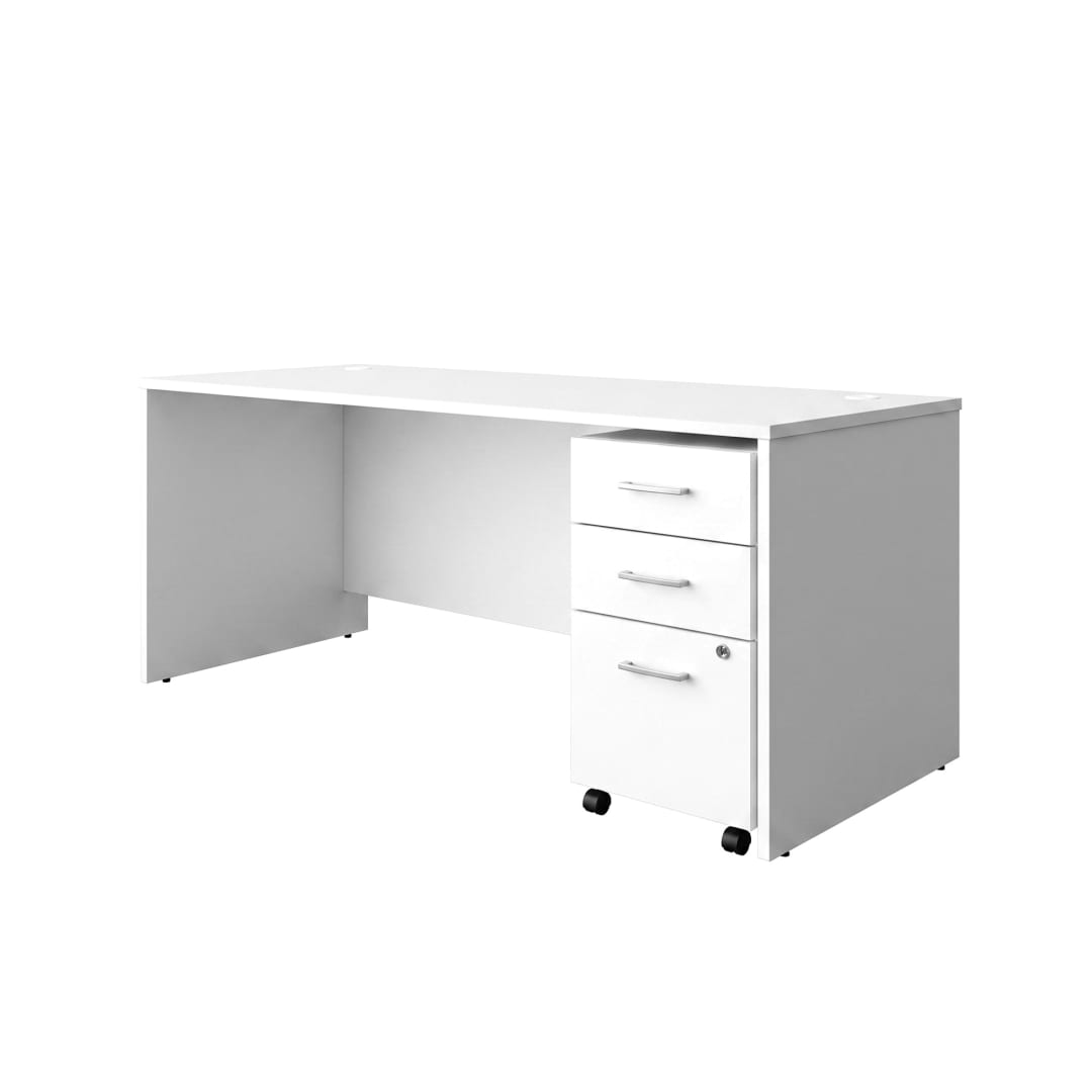 Cornerstone 71"W x 29.25"D Executive Desk with 3-Drawer Mobile Pedestal, White