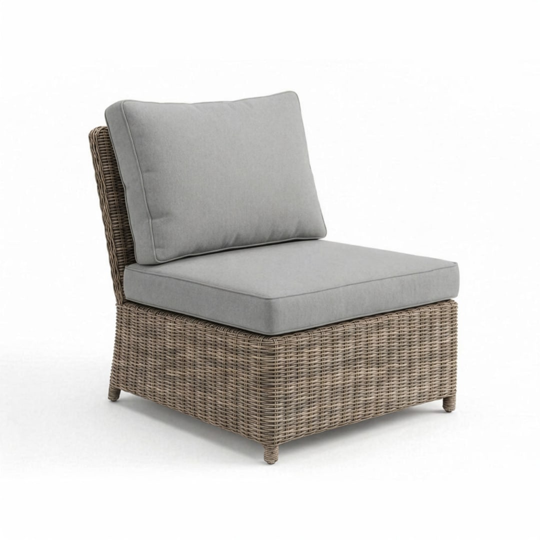 Lily Pond Indoor-Outdoor Modular Patio Sectional Sofa Center Seat in Weathered Gray Rattan Wicker with Gray All-Weather Cushions