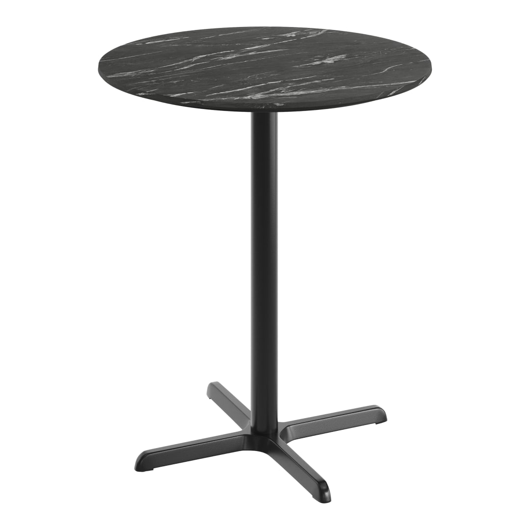 TopGuard 36" Round Tabletop with Seamless Surface Technology in Black Faux Marble with 30" x 30" Black Bar Height X-Base