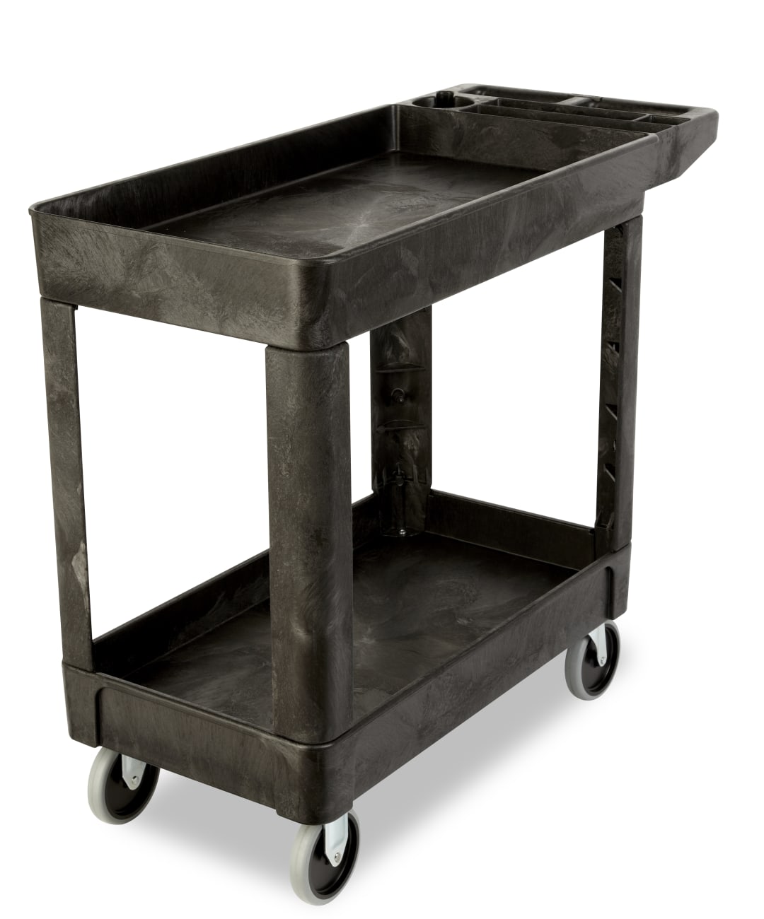 Heavy Duty Flat Handle Utility Cart, Lipped Shelf, Small, Black