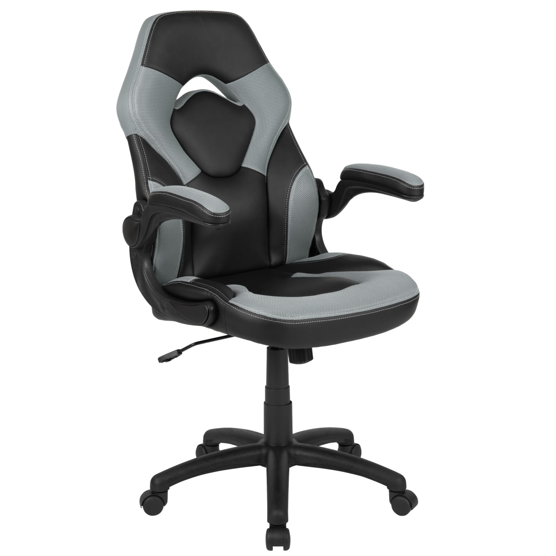 X10 Gaming Chair, Racing Style Ergonomic Office Chair, Height Adjustable Swivel Computer Chair with Flip-Up Arms, Gray/Black LeatherSoft