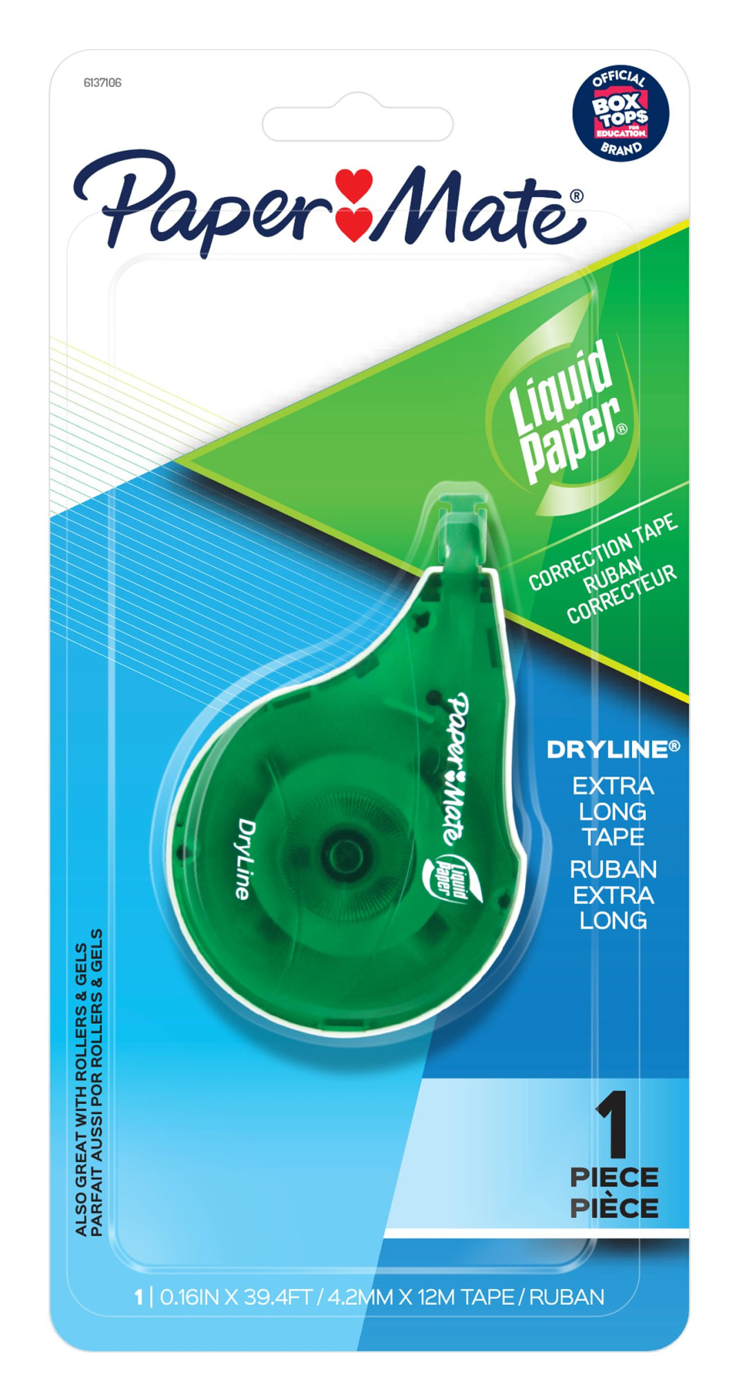 Paper Mate® Liquid Paper DryLine, Extra Long Tape, Green, 1 Count
