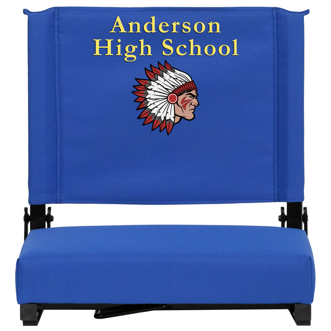 Grandstand Personalized 500 lb Capacity Padded Stadium Chair, Folding Seat with Handle, Lightweight &amp; Durable, Blue