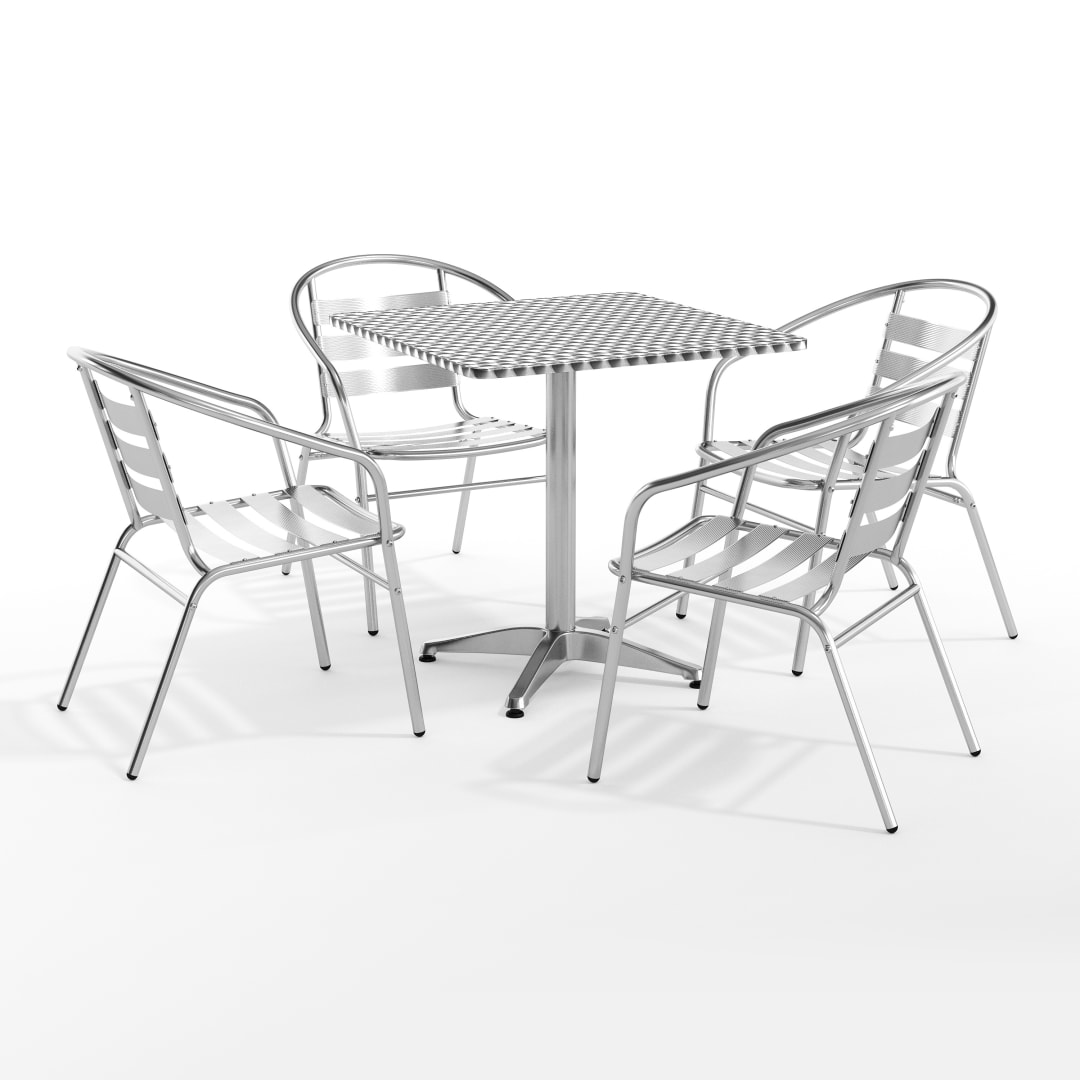 Lila 27.5'' Square Aluminum Indoor-Outdoor Table Set with 4 Slat Back Chairs