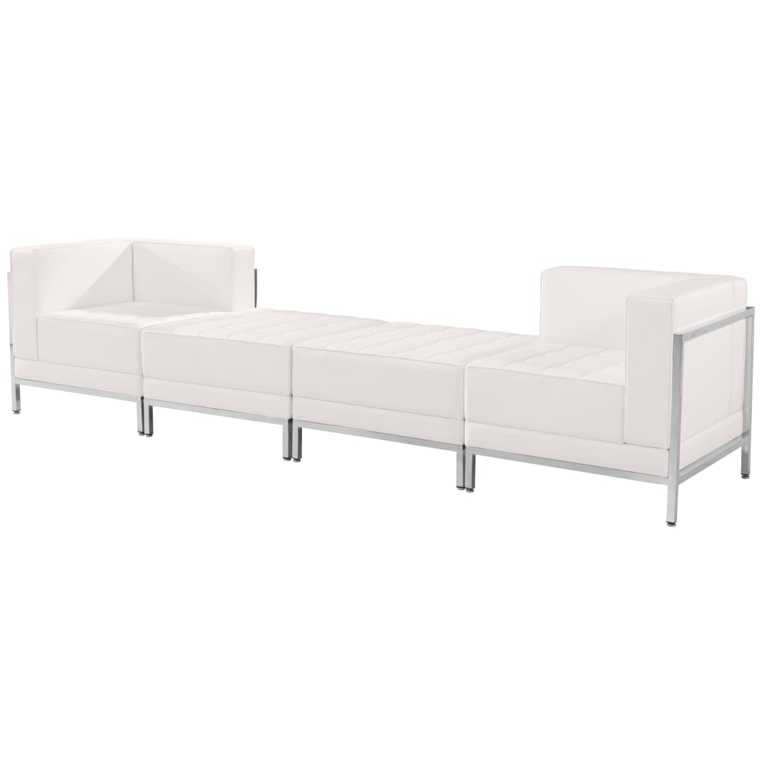 HERCULES Imagination Series Melrose White LeatherSoft 4 Piece Chair &amp; Ottoman Set with Ganging Clips
