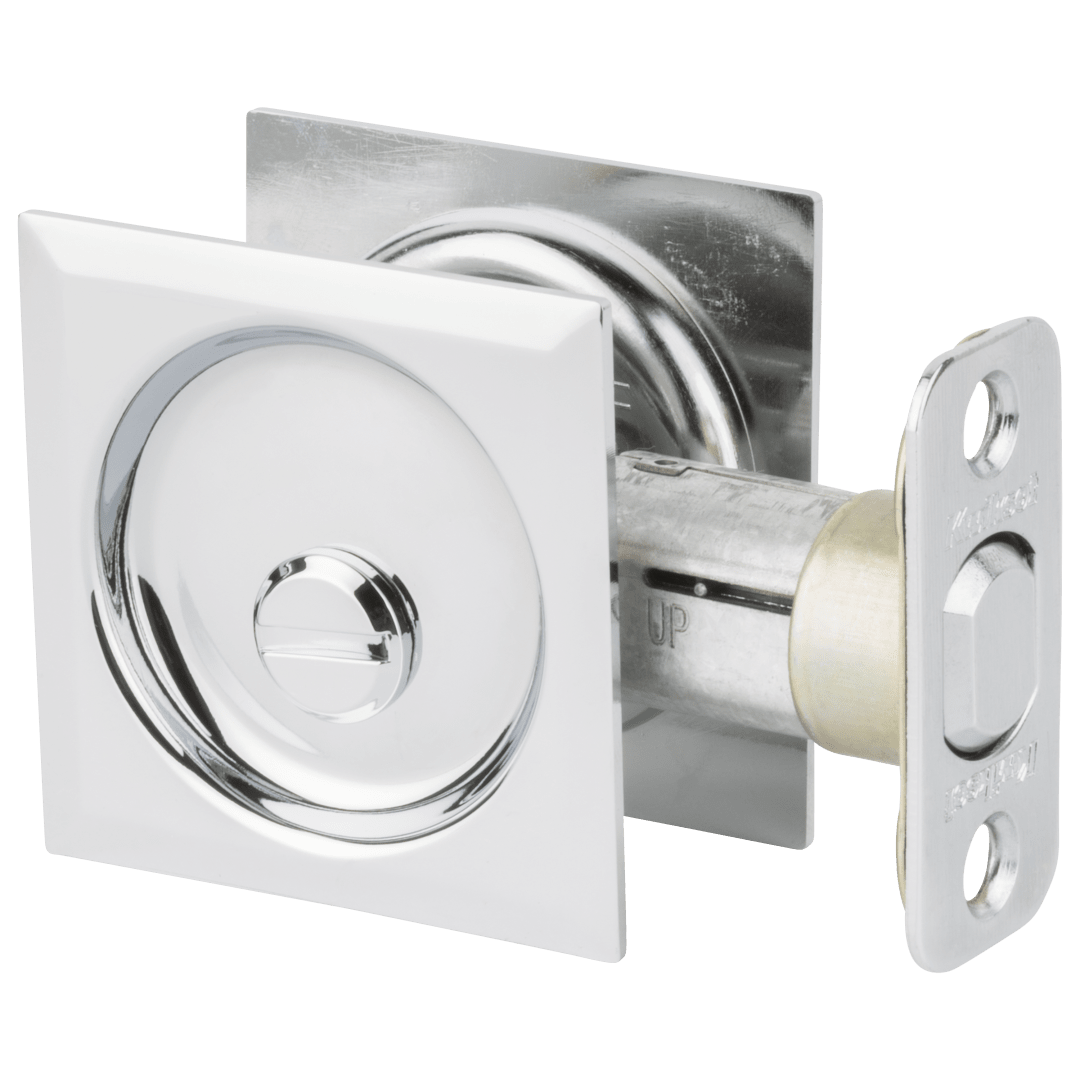 335 Square Bed/Bath Pocket Door Lock in Polished Chrome