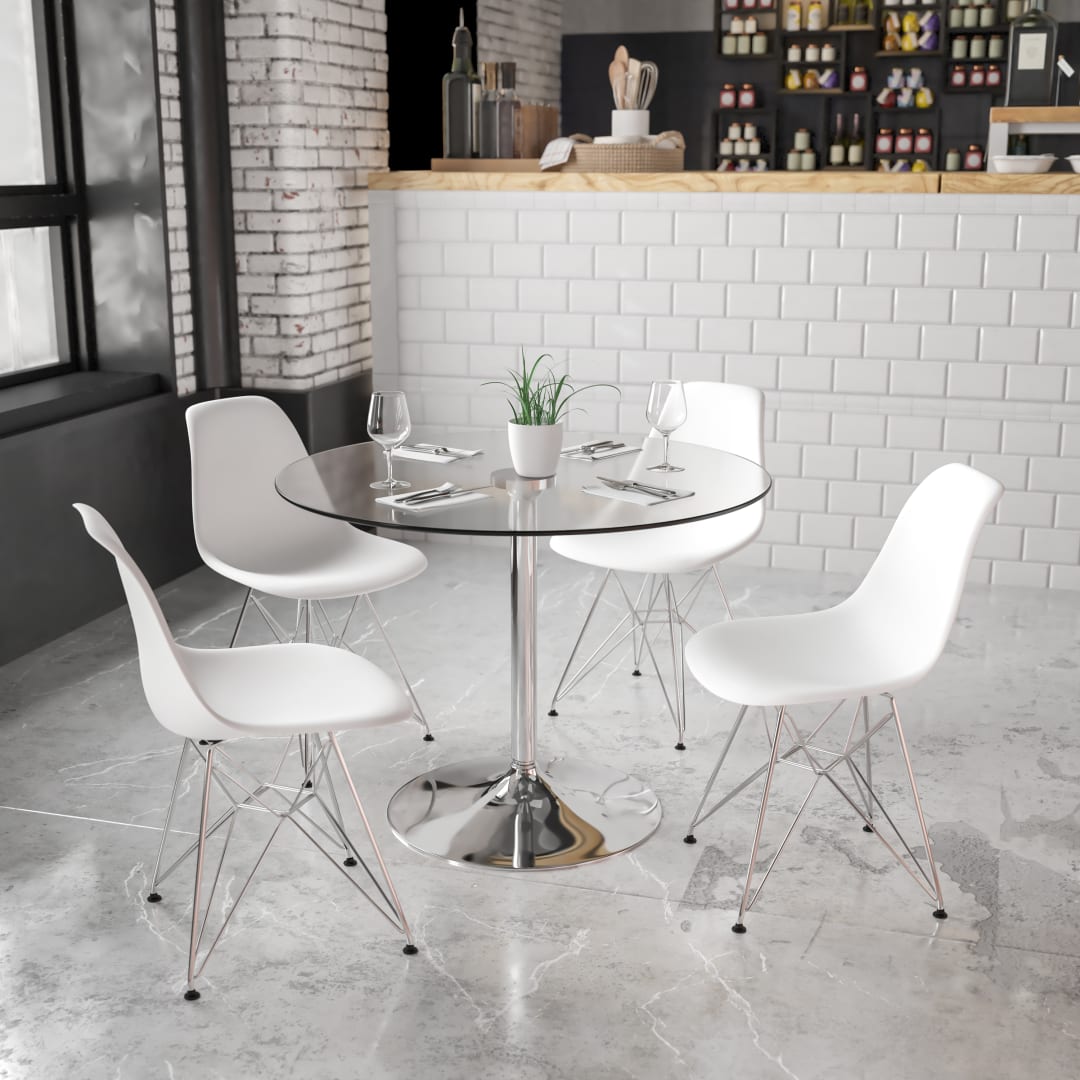 Hills 39.25'' Round Glass Table with 29''H Chrome Base