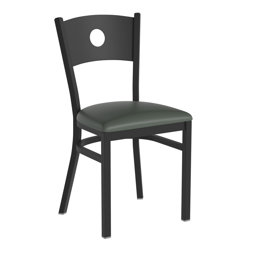 HERCULES Black Circle Back Metal Restaurant Chair - Green Vinyl Seat