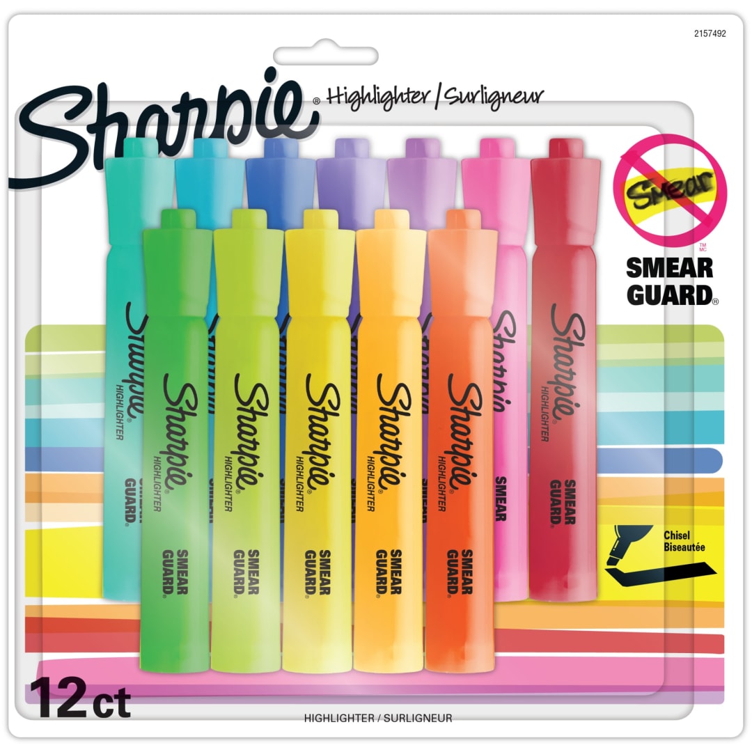 Sharpie® Tank Highlighters, Assorted, Chisel Tip, 12 Count
