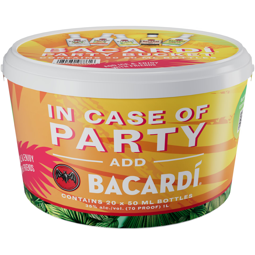Bacardi Party Bucket With Bacardi Coconut, Mango Chile, Limon, Tropical And Spiced Rum, 20 X 50 Ml Bottles 35% 50mL