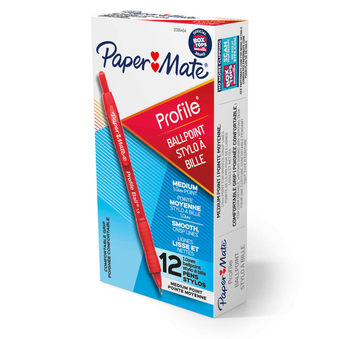 Paper Mate® Ballpoint Pen, Profile Retractable Pen, Medium Point (1.0mm), Red, 12 Count