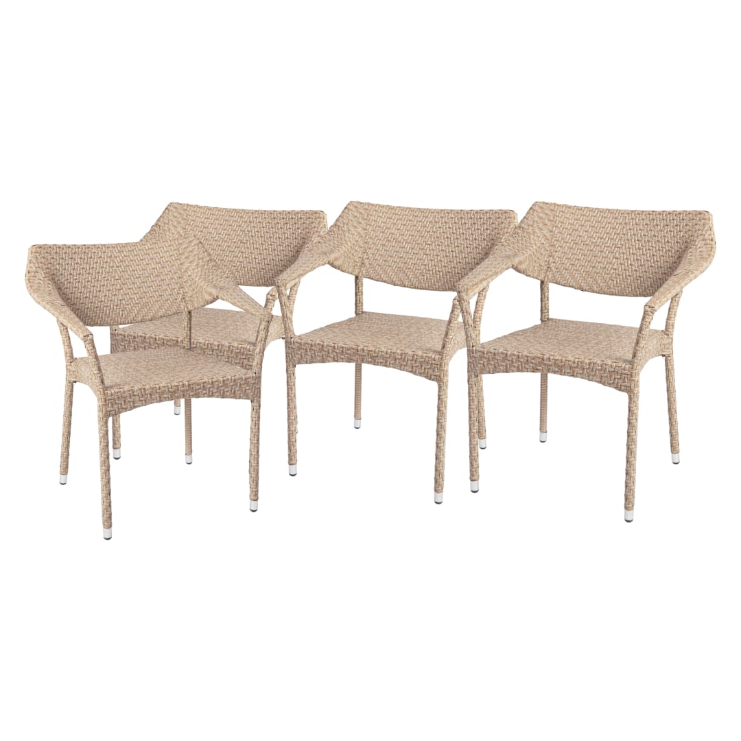 Jace Set of 4 Commercial Grade Stacking Patio Chairs, All Weather PE Rattan Wicker Patio Dining Chairs in Natural